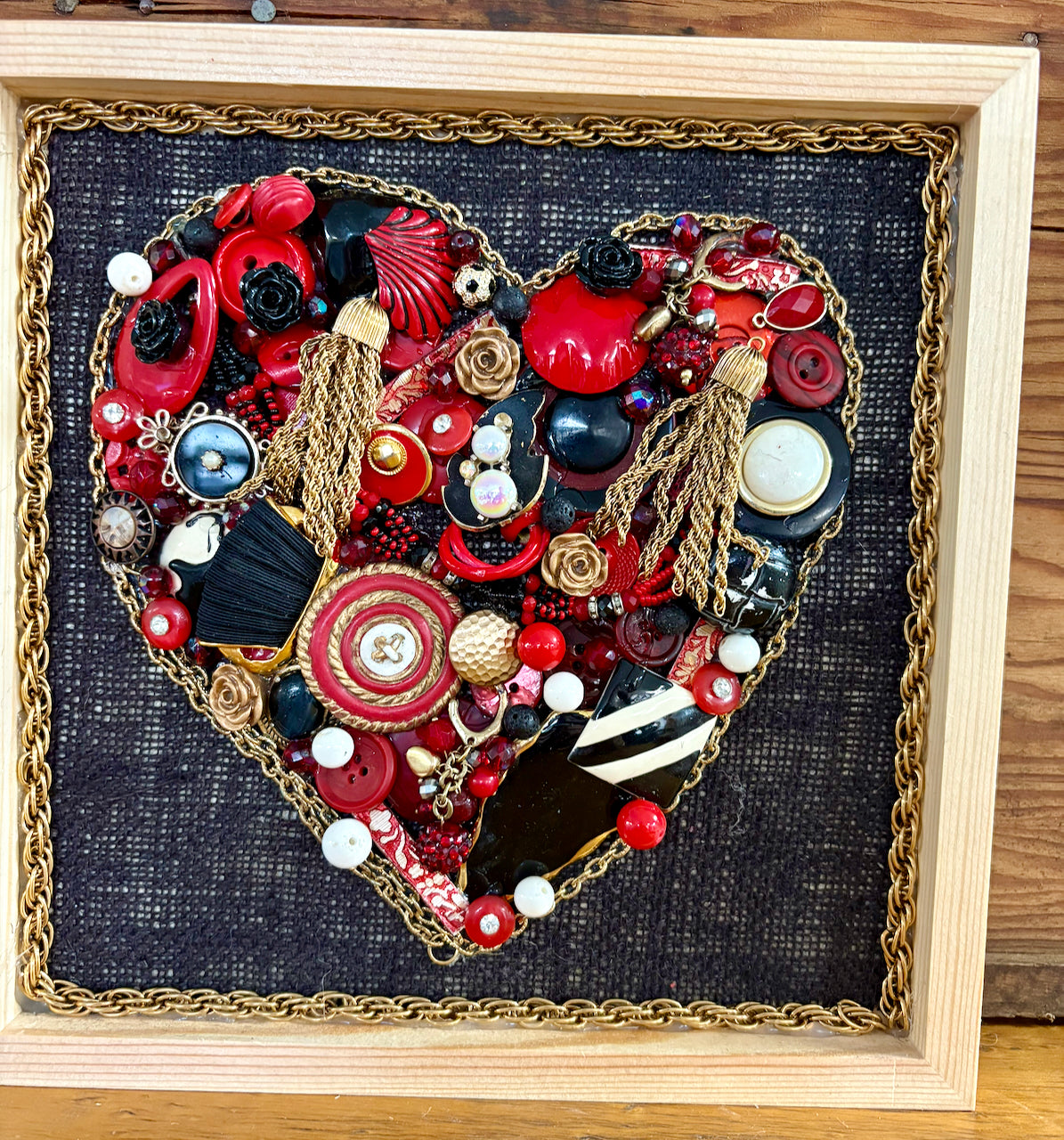 Jeweled Heart Black Red Gold