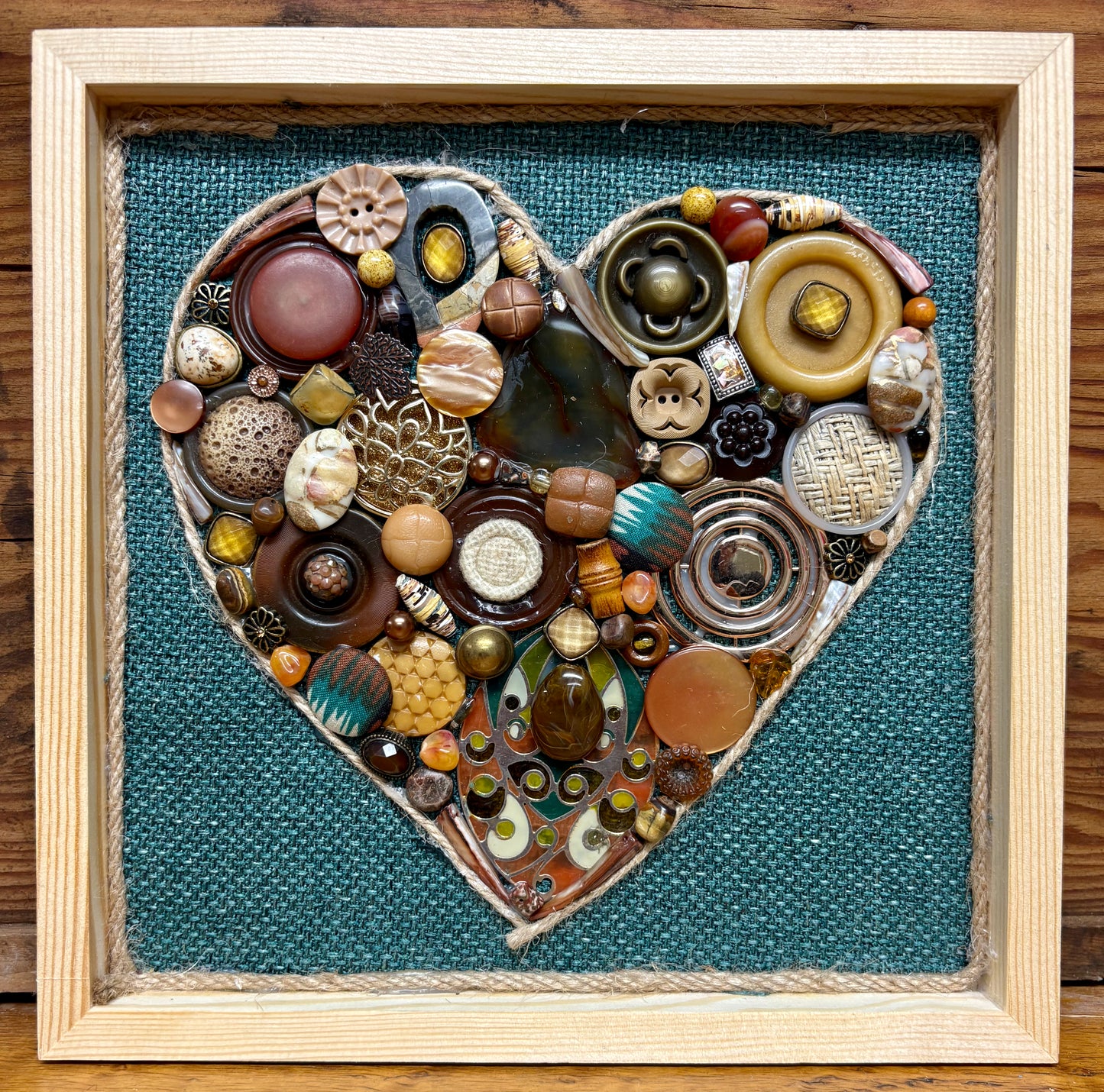 Button Heart on Burlap Neutral