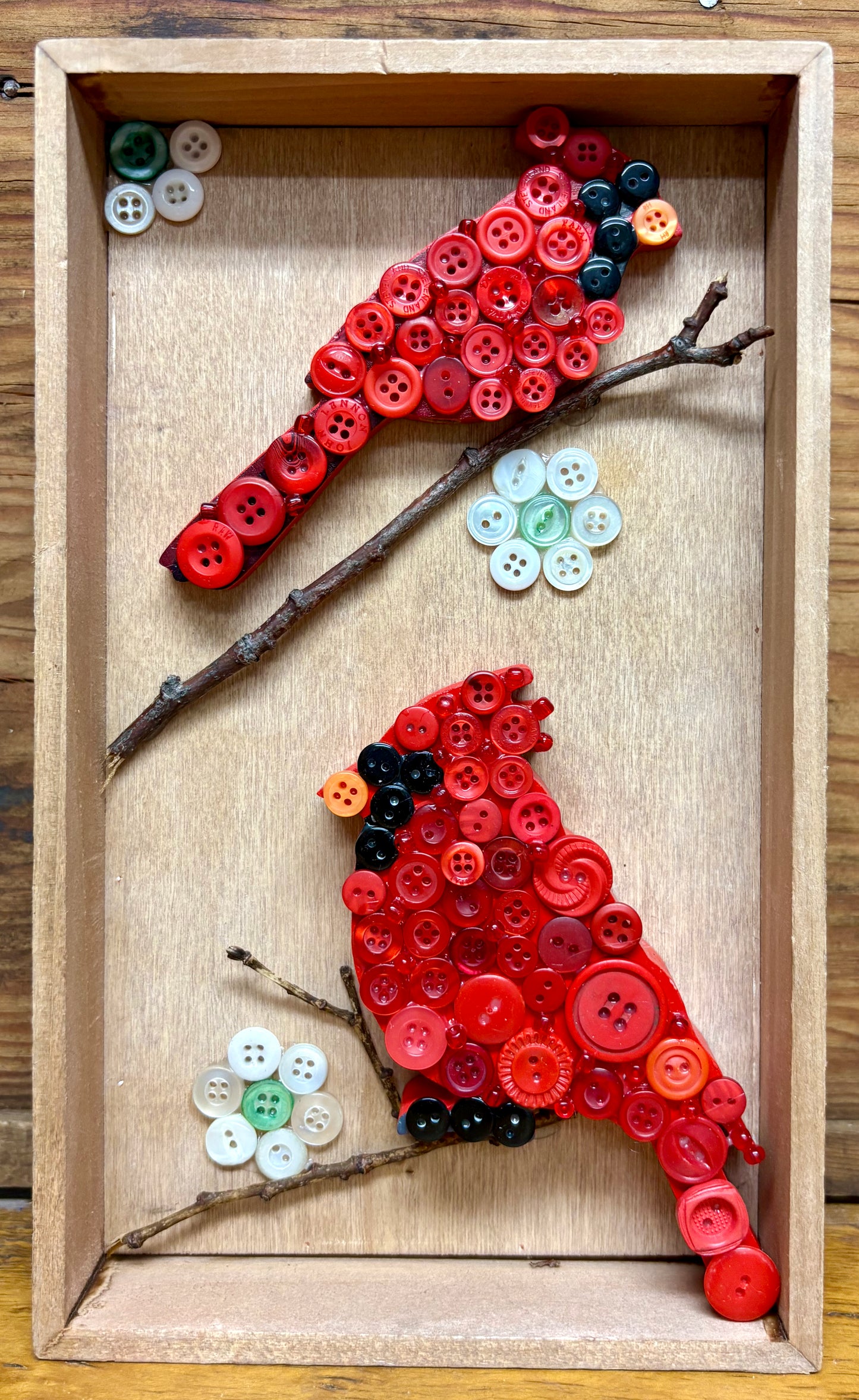Cardinals in Wood Frame