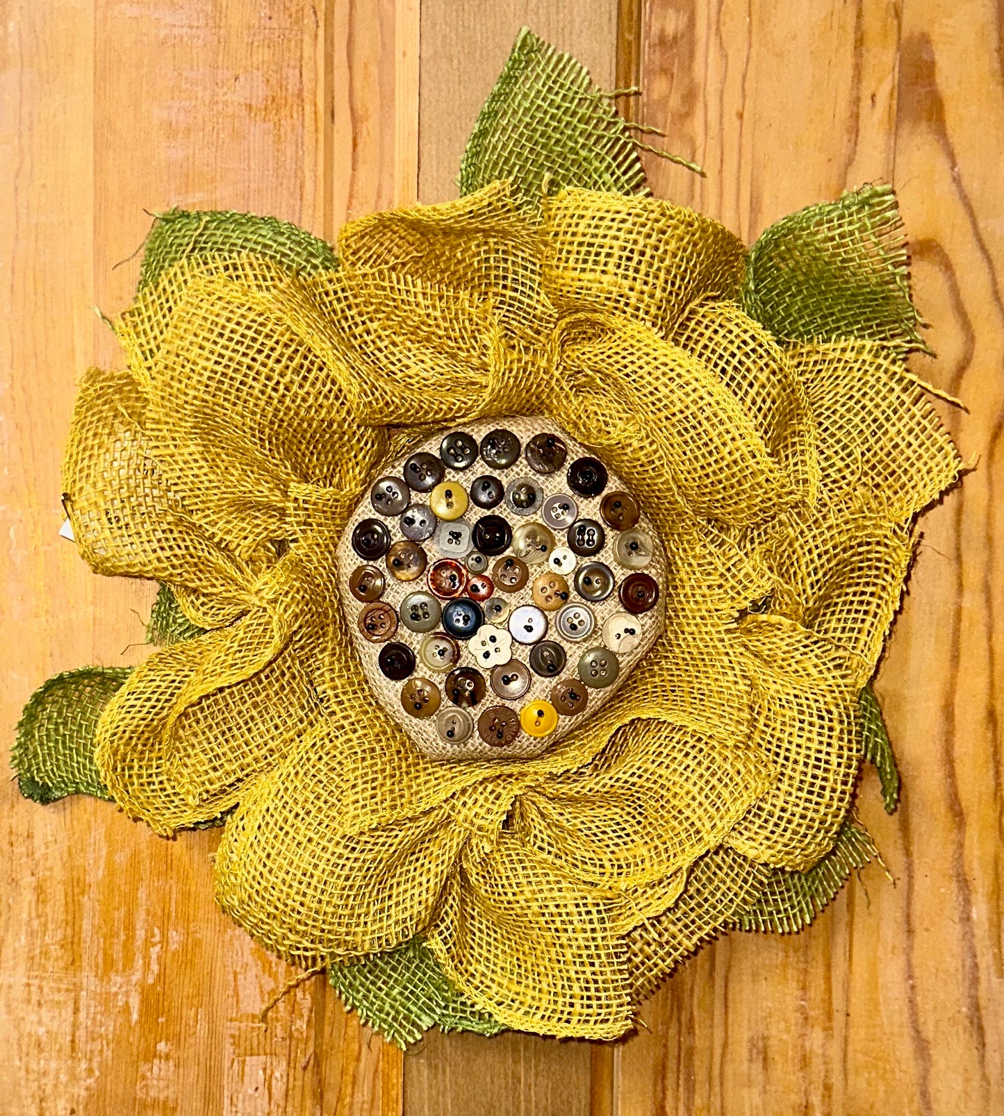 Burlap Wreath Button Center Sunflower #1