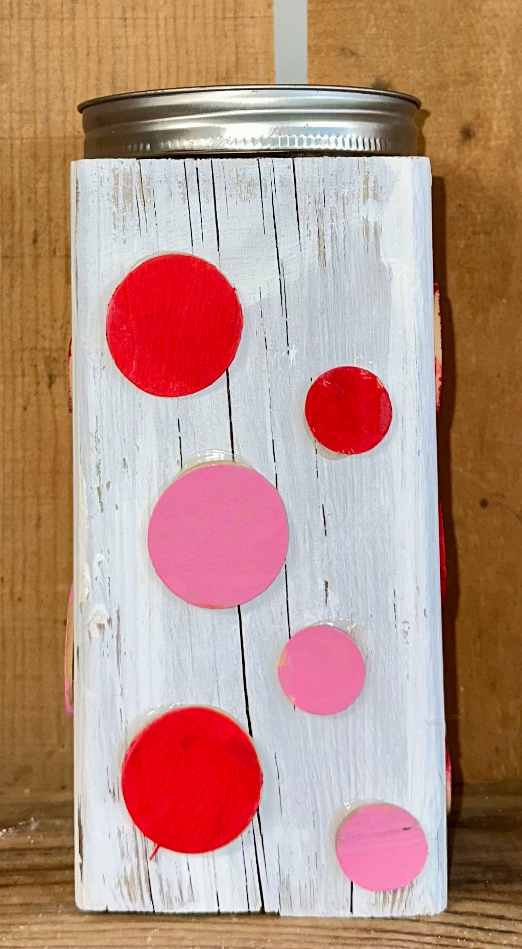 Wood Candle Holder Polka Dots