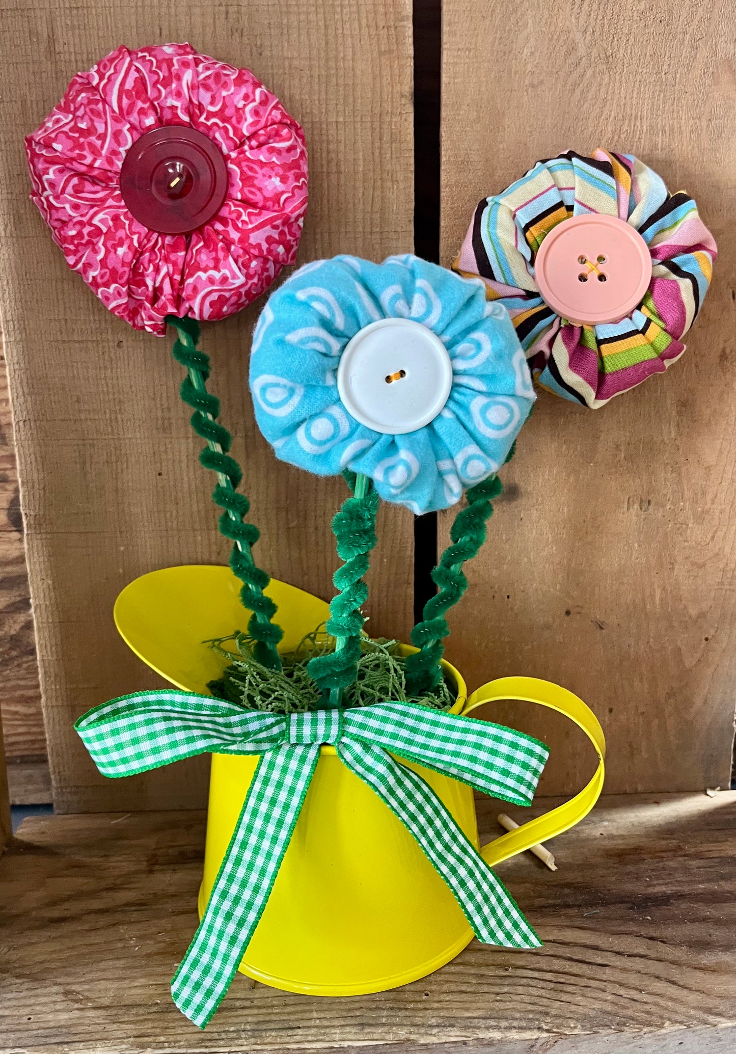 Metal Yellow Watering Can Flowers