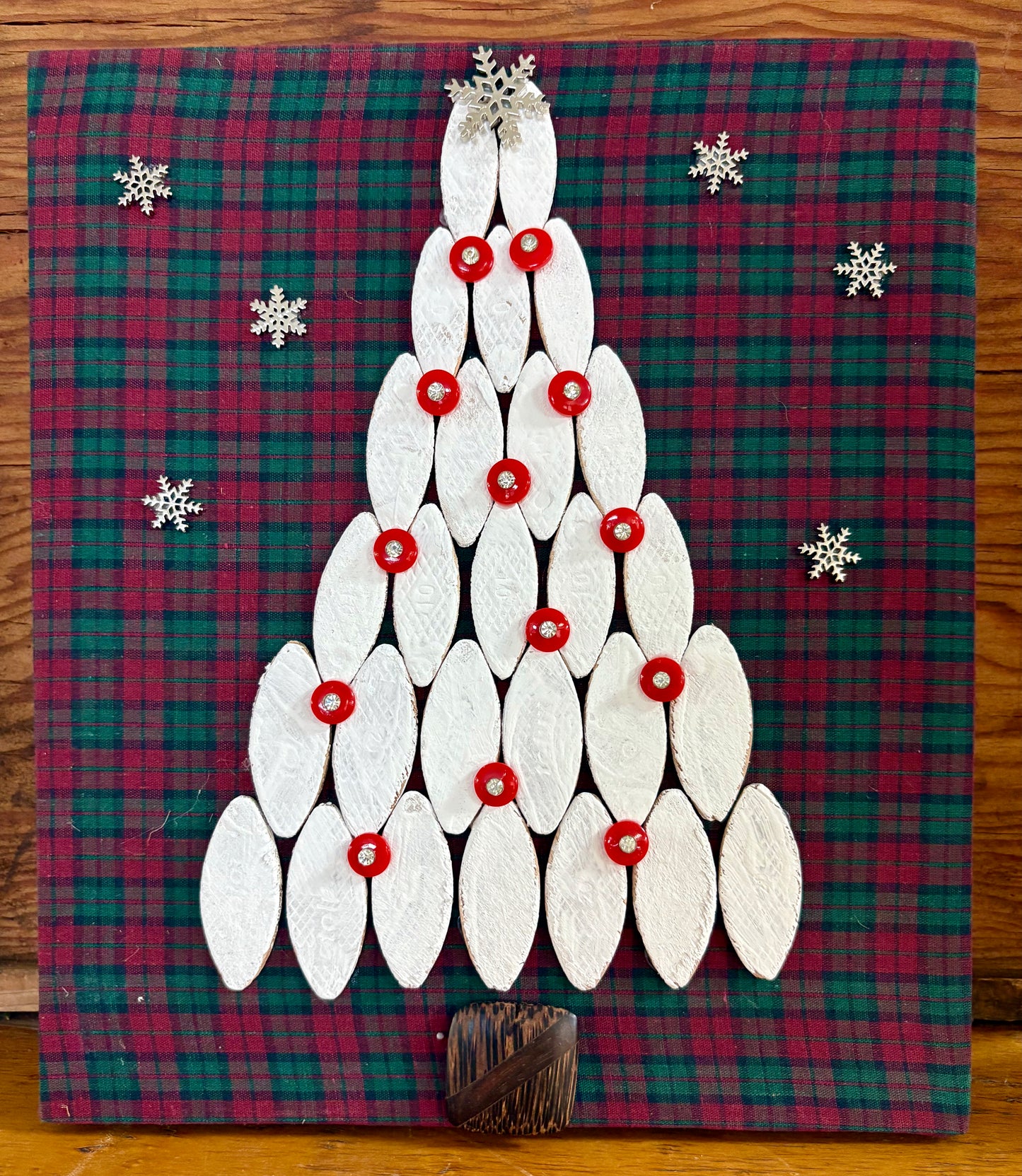 White Christmas Tree with Wood pieces