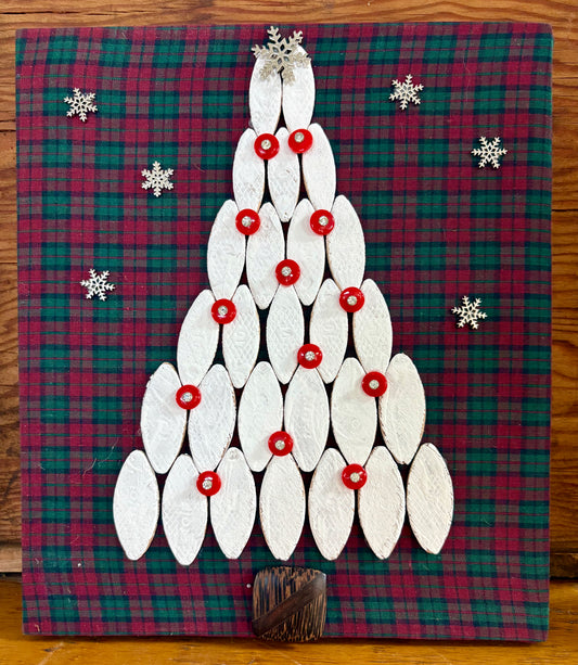White Christmas Tree with Wood pieces