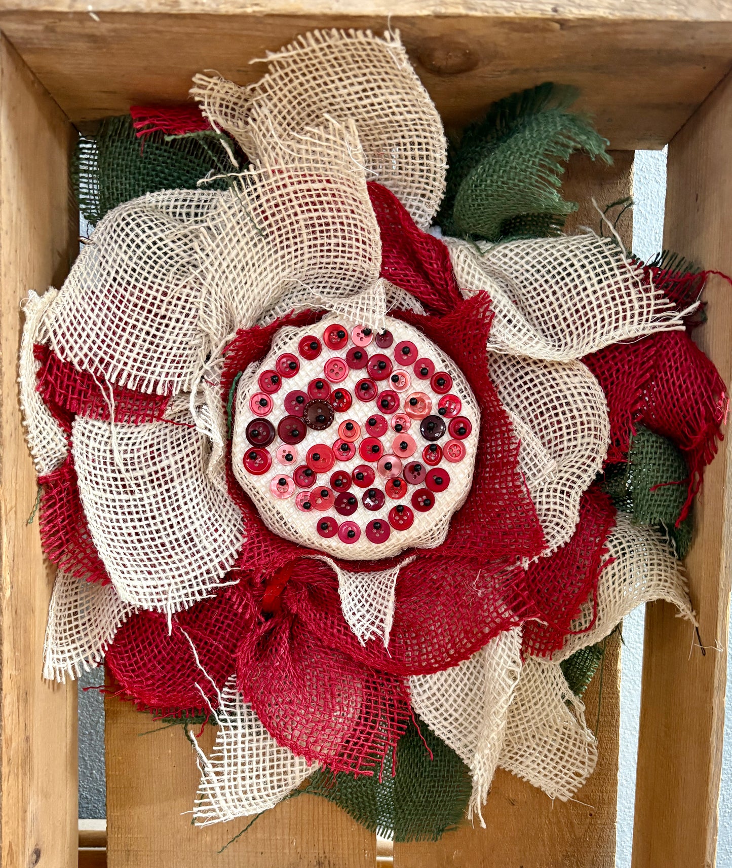 Burlap Flower Red & White