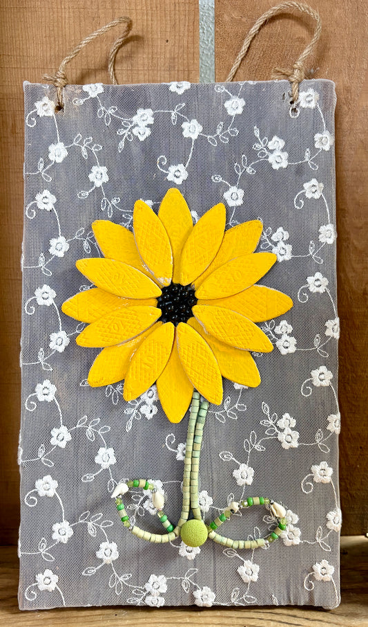 Sunflower on Lace with Beads