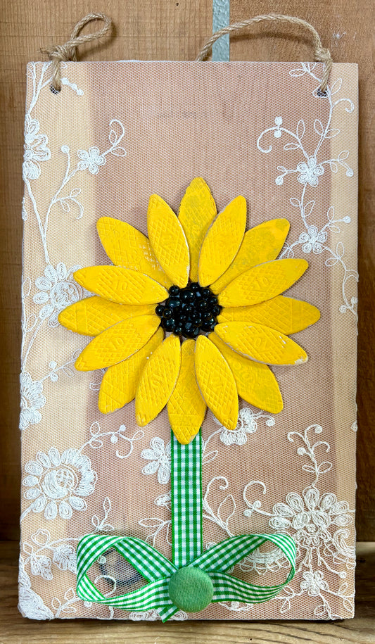 Sunflower on Lace with Ribbon