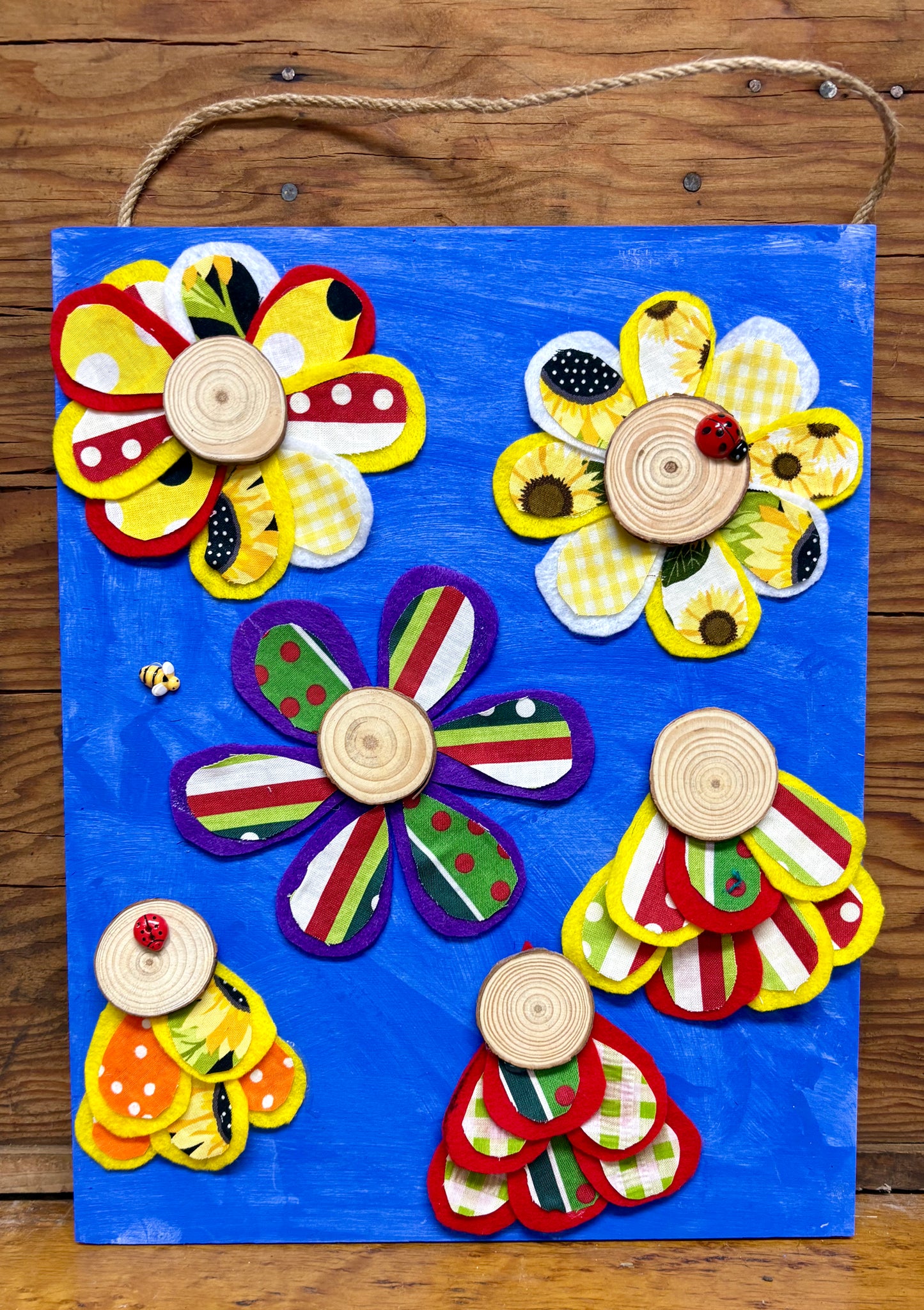 Felt Flowers on Wood