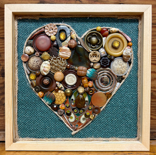 Button Heart on Burlap Neutral