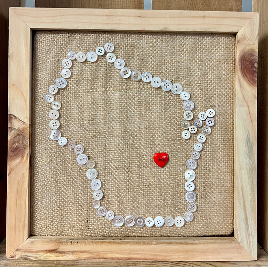 Button Wisconsin White Framed