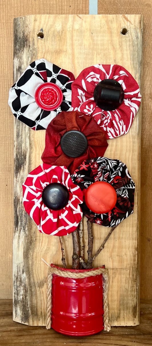 Wood Metal Milk Can Fabric Flowers #3