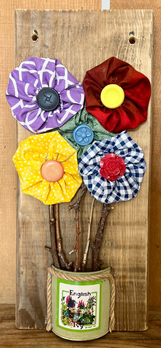 Wood Metal Milk Can Fabric Flowers #5