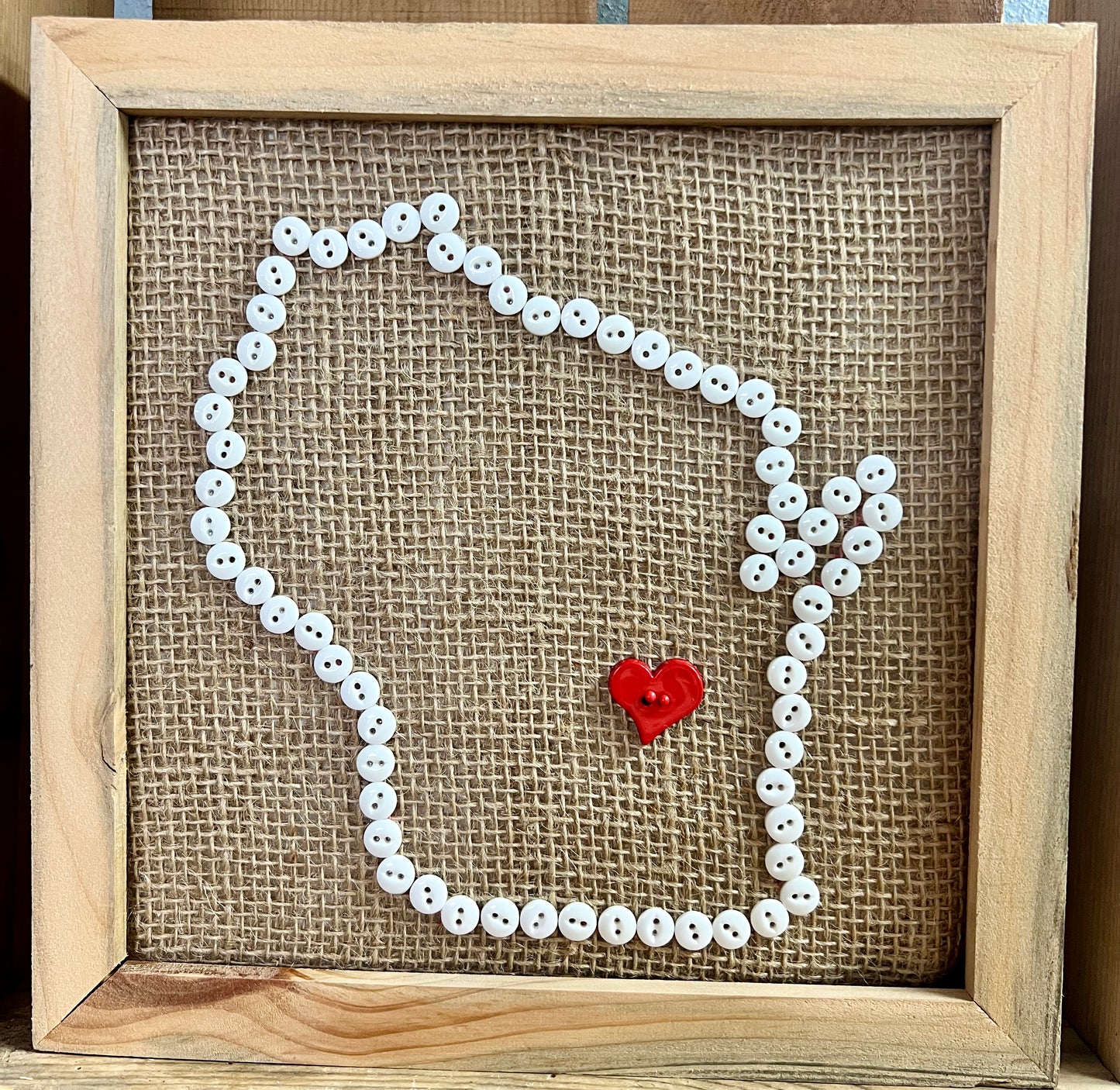 Button Wisconsin on Natural Burlap